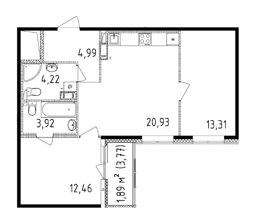 2-комнатная квартира 59.83 м², 13/14 эт., ЖК «Чёрная речка»